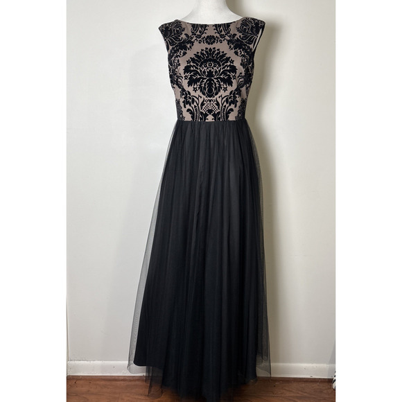 Aiden Mattox Velvet Burnout Formal Dress Sz 8 Tulle Skirt Fairy Goth Ballet Core - Picture 1 of 10